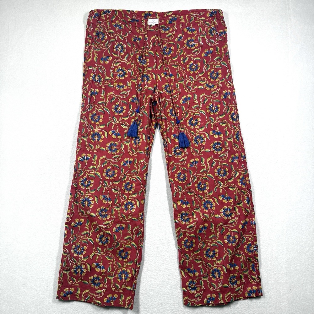 Pax Philomena Pants Womens XL Floral Cotton Lounge Pant Tassel Drawstring India